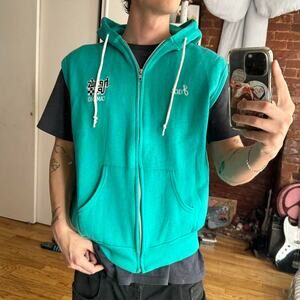 Vintage 70s 80s Sleeveless Zip Up Work Hoodie Sweatshirt